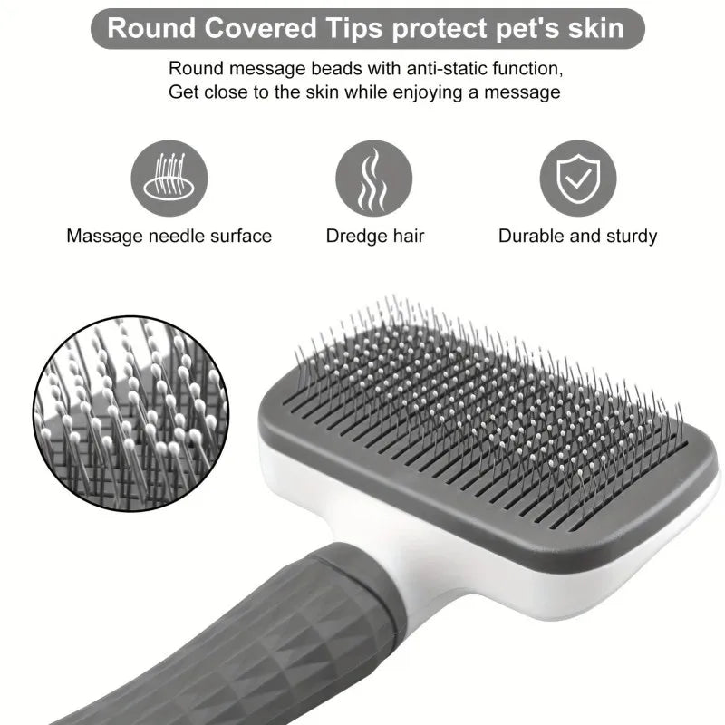 2-in-1 Pet Grooming Brush - Massaging Deshedder with Easy Cleanup