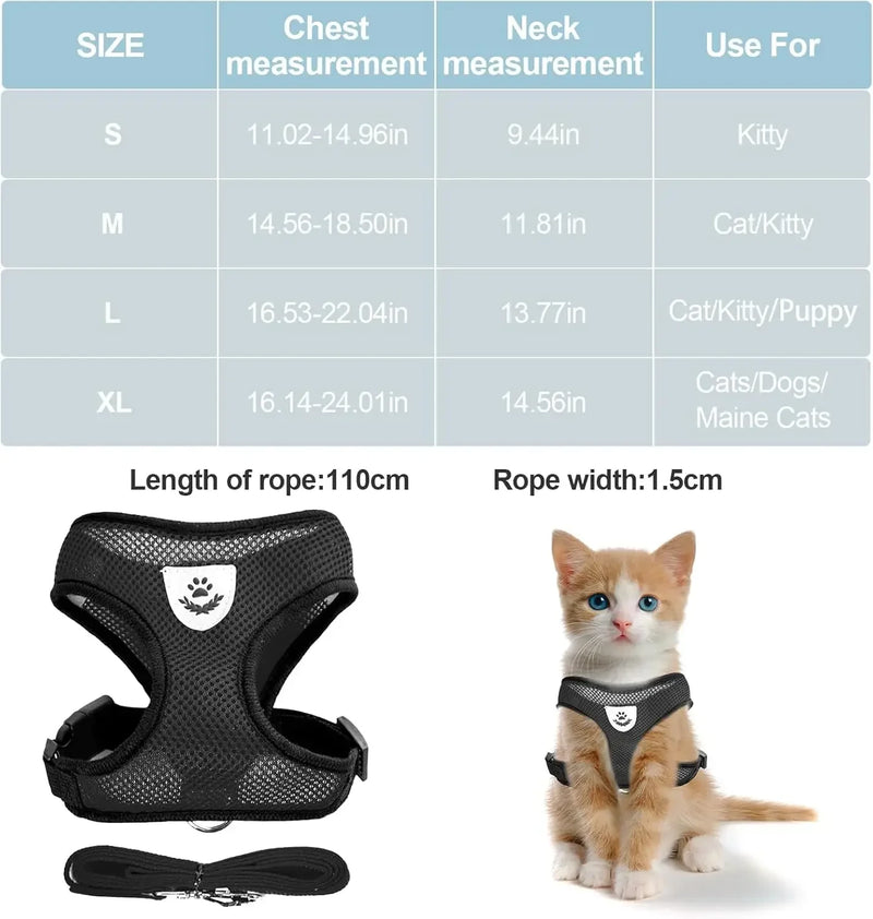 Cat Harness Vest Walking Lead Leash For Puppy Dogs Collar Polyester Adjustable Mesh Dog Harness For Small Medium Pet Accessories